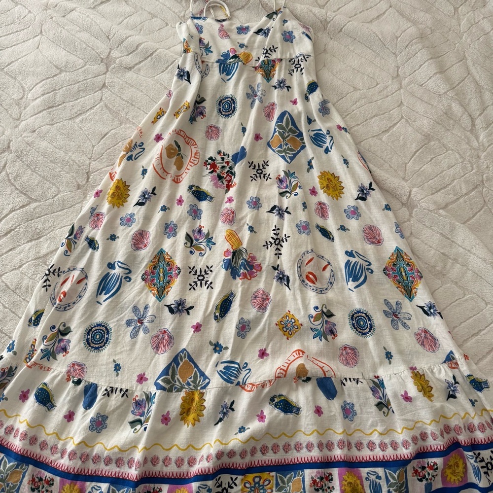 Linen Blend Maxi Dress with Multicolor Patterns